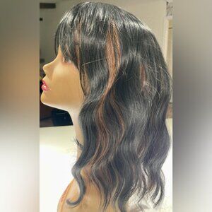 HAIR, 15-16” long, Wavy/crimped, Black with Carmel highlights